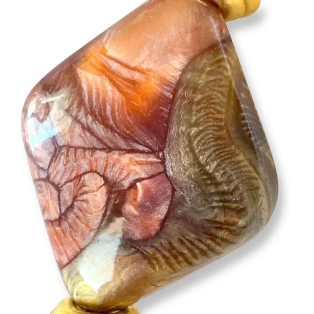 Vintage 32” Thermoset Lucite Tiger’s Eye Opalescent Moon Glow Necklace 1960s